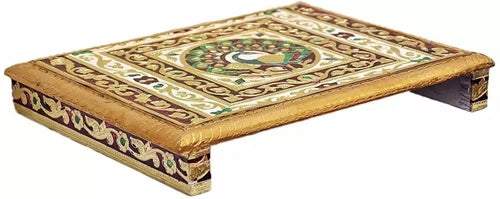 Peacock Design Wooden Meenakari Puja Chowki
